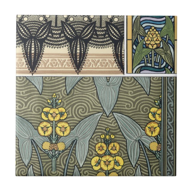 Vintag Art Nouveau Arrowhead Garden Blume Fliese (Vorderseite)