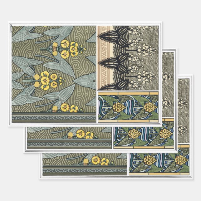 Vintag Art Nouveau Arrowhead Garden Blume Geschenkpapier Set (Set)