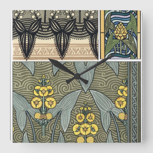 Vintag Art Nouveau Arrowhead Garden Blume Quadratische Wanduhr (Vorderseite)