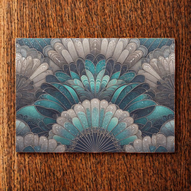 Vintag Art Nouveau Blue Silver Fans Seidenpapier (Von Creator hochgeladen)