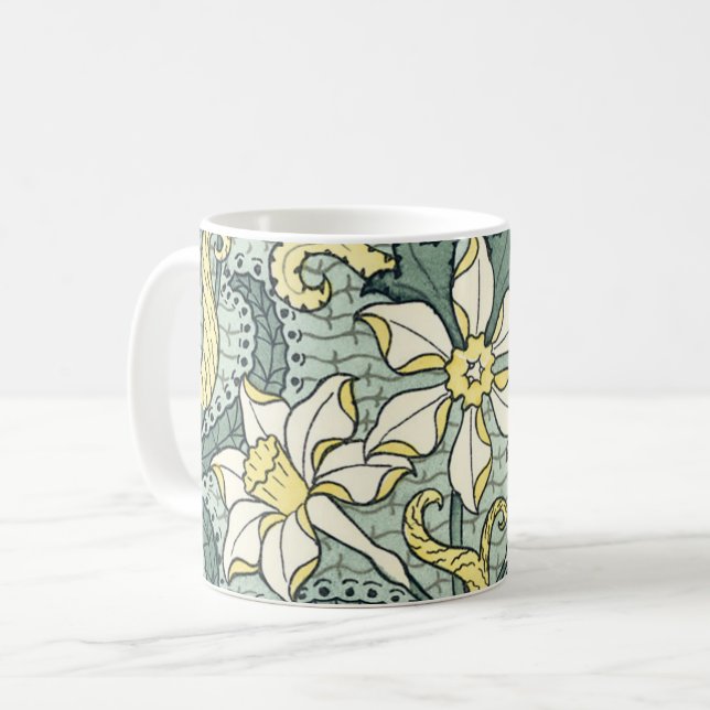 Vintag Art Nouveau Daffodil Narcissus Blume Kaffeetasse (Vorderseite Links)