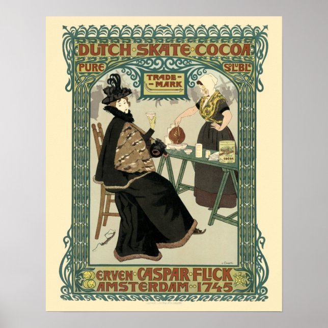 Vintag Art Nouveau Dutch Cocoa Ad Poster (Vorne)