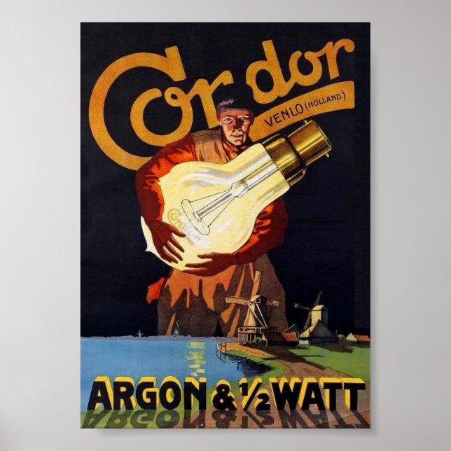 Vintag Art Nouveau Dutch Electric Light Bulb Poster (Vorne)