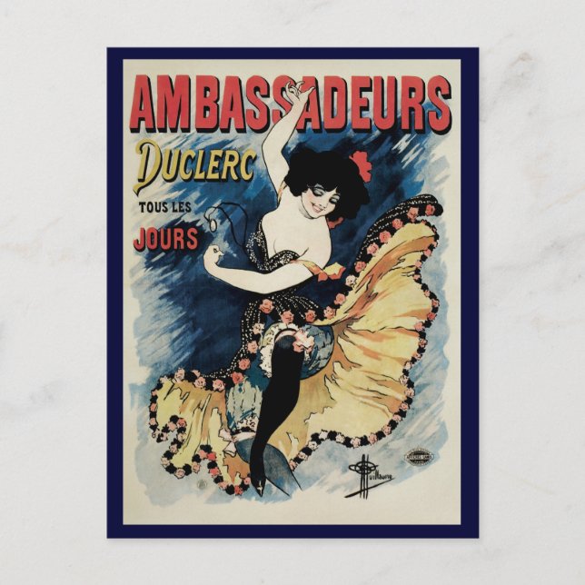 Vintag Art Nouveau Flamenco Dancer, Botschafter Postkarte (Vorderseite)