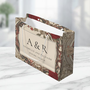 Vintag Art Nouveau Floral Cream Burgund Hochzeit Große Geschenktüte