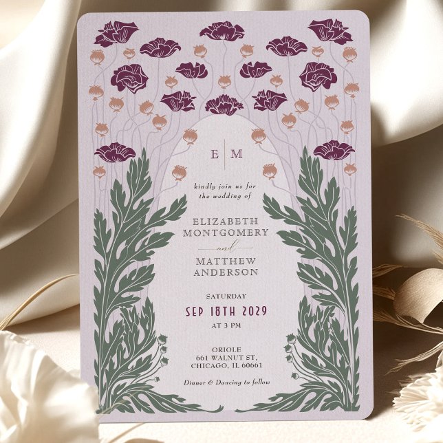 Vintag Art Nouveau Floral Wedding Lavendel Einladung (Von Creator hochgeladen)