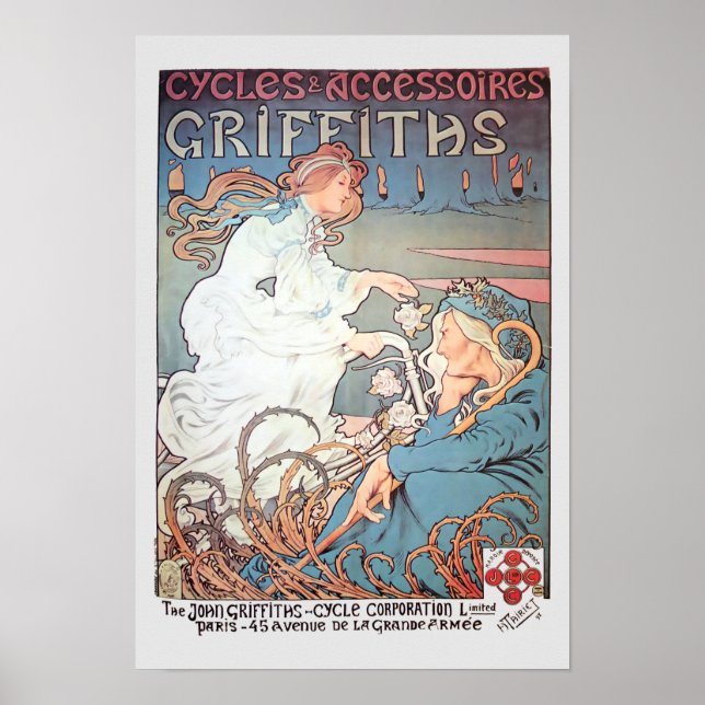 Vintag Art Nouveau French Bicycle Ad Poster (Vorne)