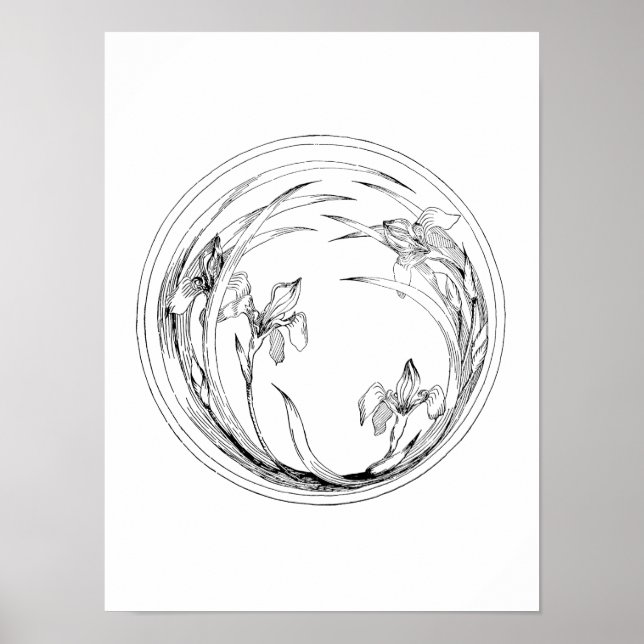 Vintag Art Nouveau Iris - Iris-Vorlage Poster (Vorne)