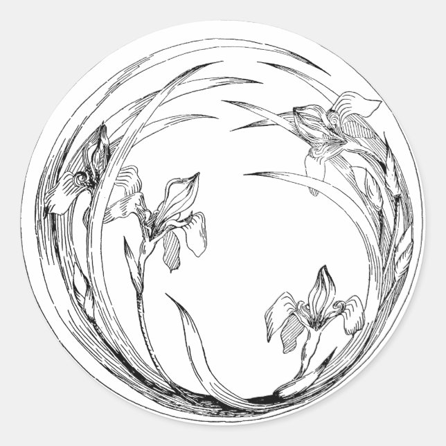 Vintag Art Nouveau Iris - Iris-Vorlage Runder Aufkleber (Vorderseite)