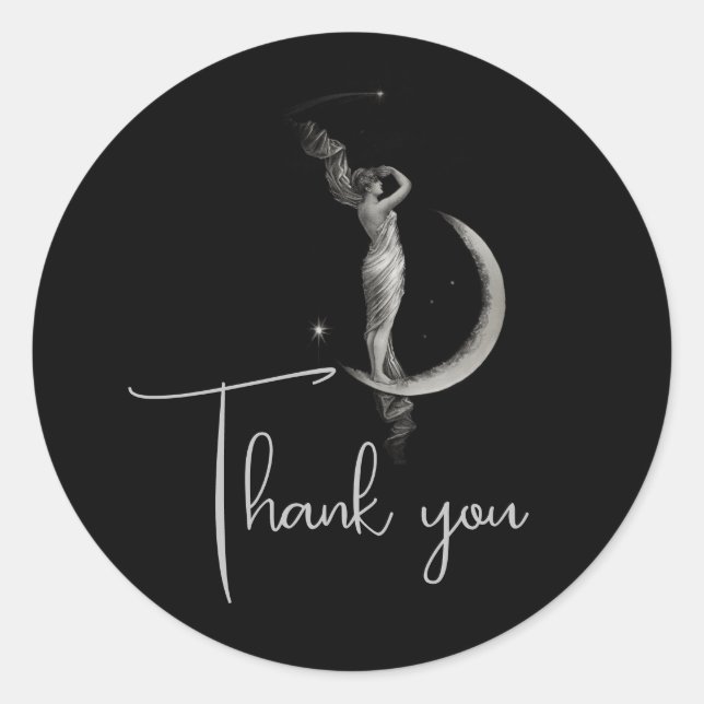 Vintag Art Nouveau Moon Girl Danke Runder Aufkleber (Vorderseite)