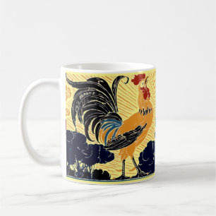 Vintag Art Nouveau Morning Sun Rooster Kaffee Tass Kaffeetasse