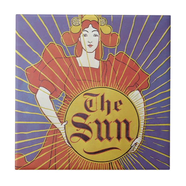 Vintag Art Nouveau, New York Sun Newspapier Fliese (Vorderseite)