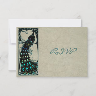 Vintag Art Nouveau Peacock Wedding RSVP Karte