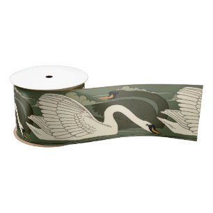 Vintag Art Nouveau Swans Frieze Satinband
