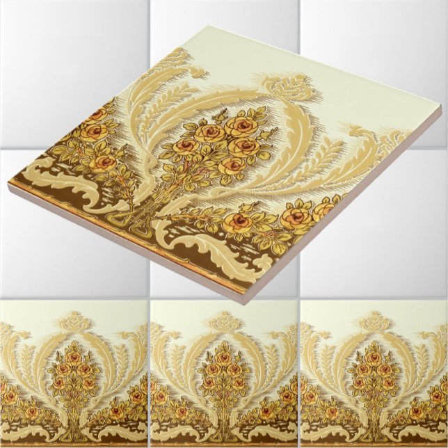 Vintag Art Nouveau Yellow Rose Bushes Frieze Fliese (Von Creator hochgeladen)