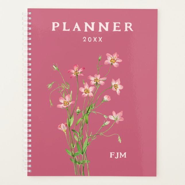Vintag Art Pink Wildblumen Personalisiert Planer (Vorderseite)