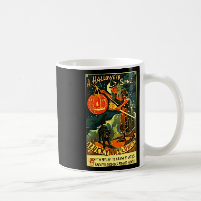 Vintag Art Retro Halloween Hexe Kaffeetasse (Rechts)