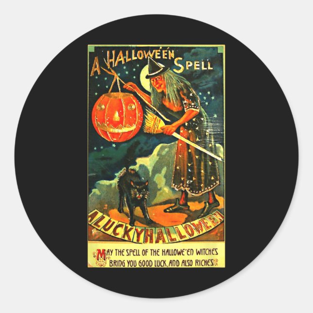 Vintag Art Retro Halloween Hexe Runder Aufkleber (Vorderseite)