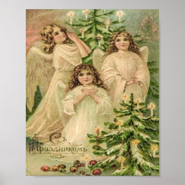 Vintag Art Russische WeihnachtsAngels Poster (Vorne)
