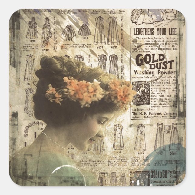 Vintag Art Vintag Frauenwerbung Quadratischer Aufkleber (Vorderseite)