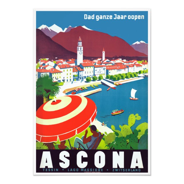 Vintag Ascona Schweiz Reiseplakat Fotodruck (Vorne)