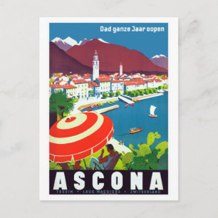 Vintag Ascona Schweiz Reiseplakat Postkarte