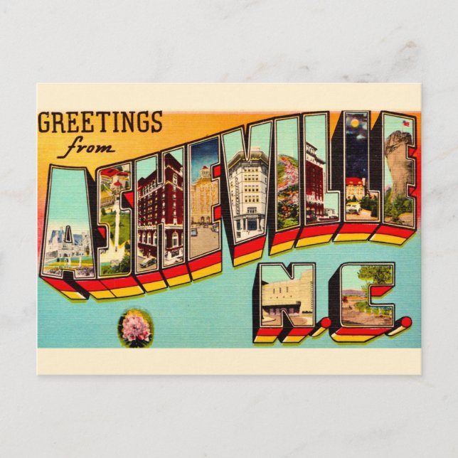 Vintag Asheville NC Postkarte (Vorderseite)