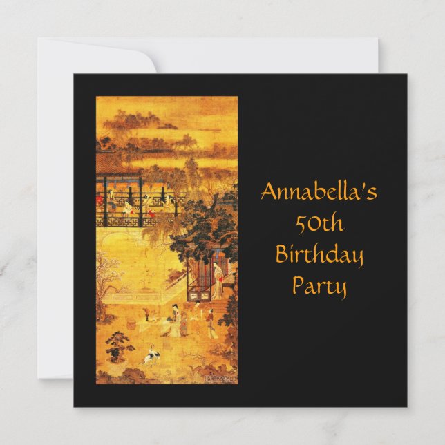 Vintag Asian Art Gold 50. Geburtstag Einladung (Vorderseite)