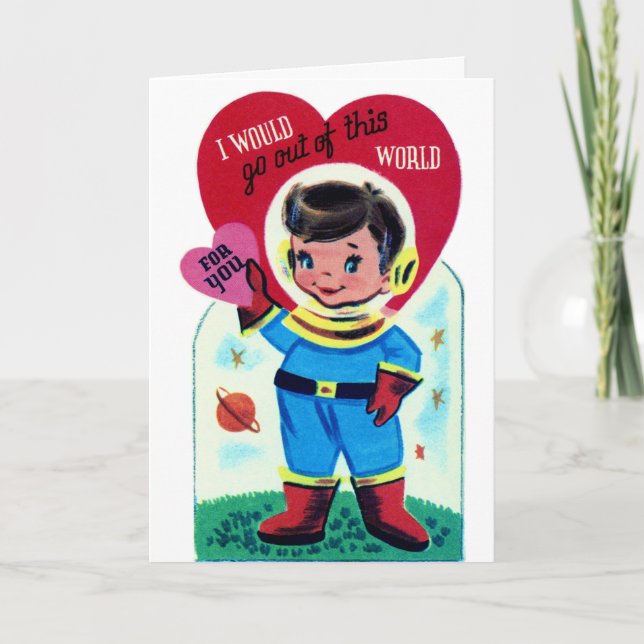 Vintag Astronaut Boy Valentine Feiertagskarte (Vorderseite)