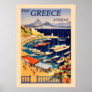 Vintag Athen Griechenland Port Harbour Sailboat Tr Poster
