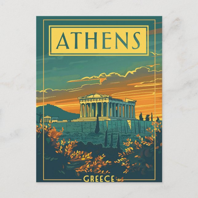 Vintag Athen, Griechenland Postkarte | Parthenon (Vorderseite)