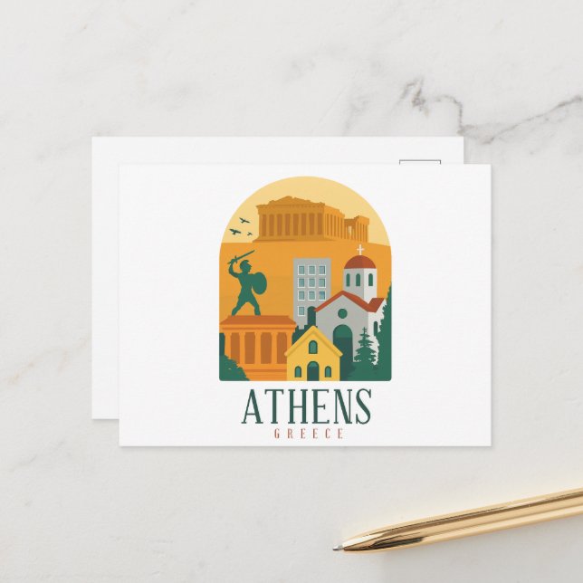 Vintag Athen Griechenland Reisen - Parthenon & Cit Postkarte (Vorderseite/Rückseite Beispiel)