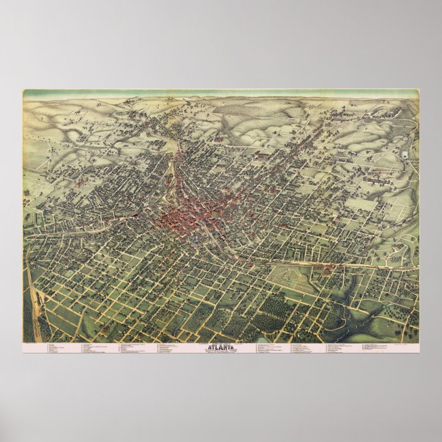 Vintag Atlanta Map, 1882, Replica Poster (Vorne)