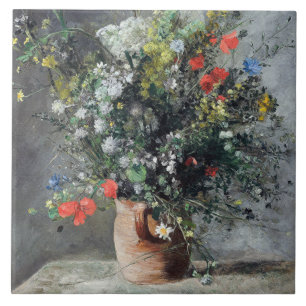 Vintag Auguste Renoir Gelb Rosa Vase der Blume Fliese