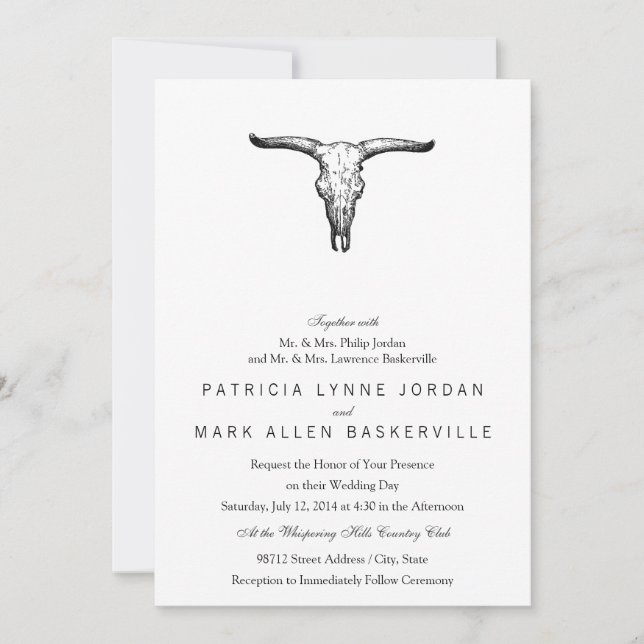 Vintag Aurochs Skull Illustration Einladung (Vorderseite)