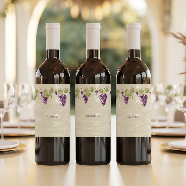 Vintag aussehen Lila Weintrauben Blätter Weinetikett (Von Creator hochgeladen)