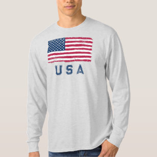 Vintag aussehen US-Flagge (Blauer Text) Langschlau T-Shirt