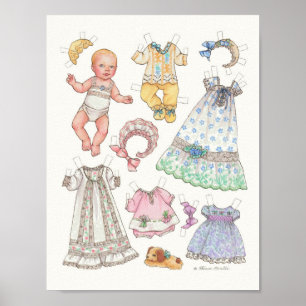 Vintag aussehend blonde Baby Girl Papoll Druck Poster