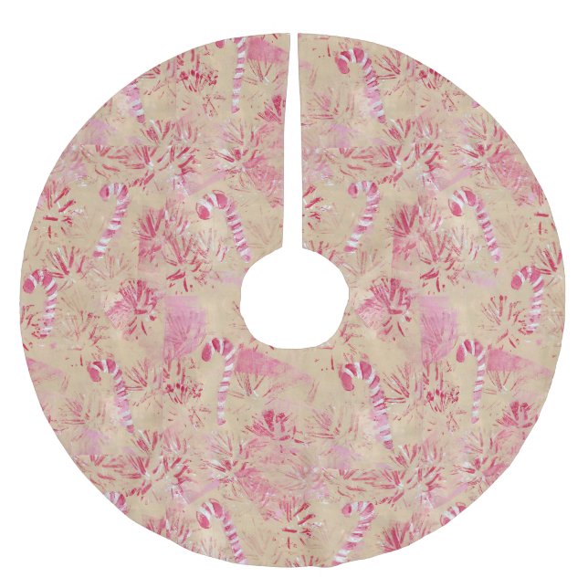 Vintag aussehende Candy Cane Tree Skirts Polyester Weihnachtsbaumdecke (Vorderseite)