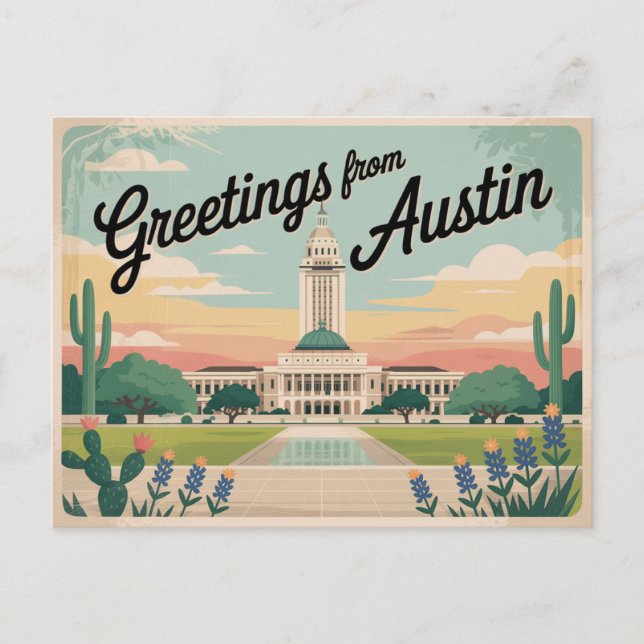 Vintag Austin Postkarte | Grüße aus Austin (Vorderseite)