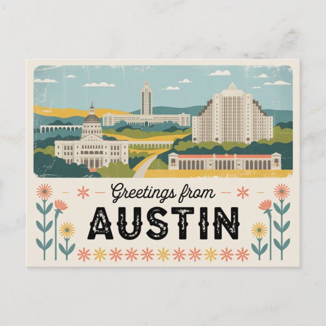 Vintag Austin Postkarte | Grüße aus Austin (Vorderseite)