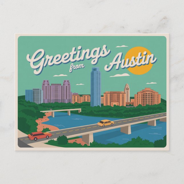 Vintag Austin Postkarte | Grüße aus Austin (Vorderseite)