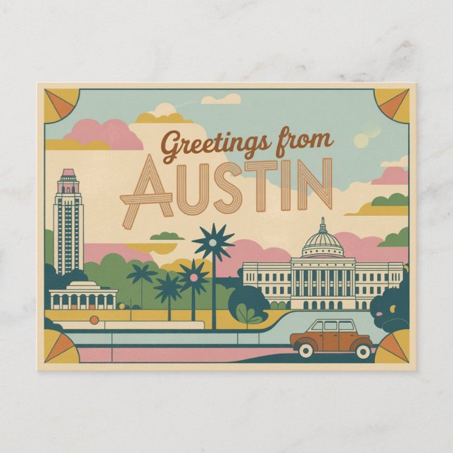 Vintag Austin Postkarte | Grüße aus Austin (Vorderseite)