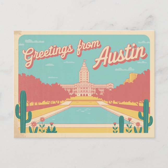 Vintag Austin Postkarte | Grüße aus Austin (Vorderseite)