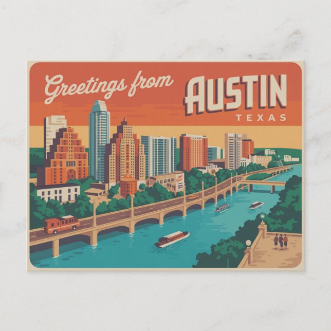Vintag Austin Postkarte | Grüße aus Austin (Vorderseite)