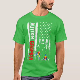 Vintag Autism Grampa Bär Amerikanisches Flaggenbew T-Shirt