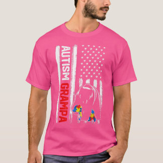 Vintag Autism Grampa Bär Amerikanisches Flaggenbew T-Shirt