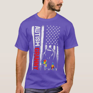 Vintag Autism Granny Bär Amerikanisches Flaggenbew T-Shirt