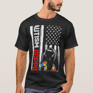 Vintag Autism Poppie Bär Amerikanisches Flaggenbew T-Shirt