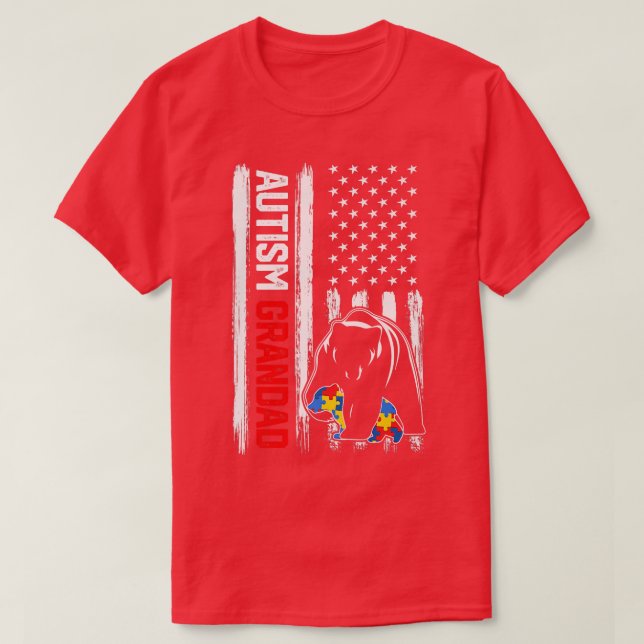 Vintag Autismus Großer Bär Amerikanische Flaggenpr T-Shirt (Design vorne)